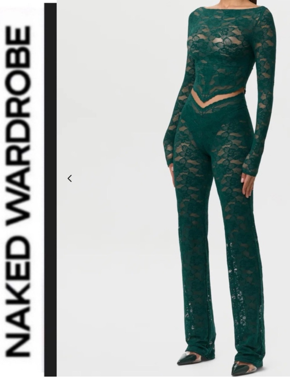 Naked Wardrobe 💚 pine green Lace V- waist stretch lace straight leg pants
